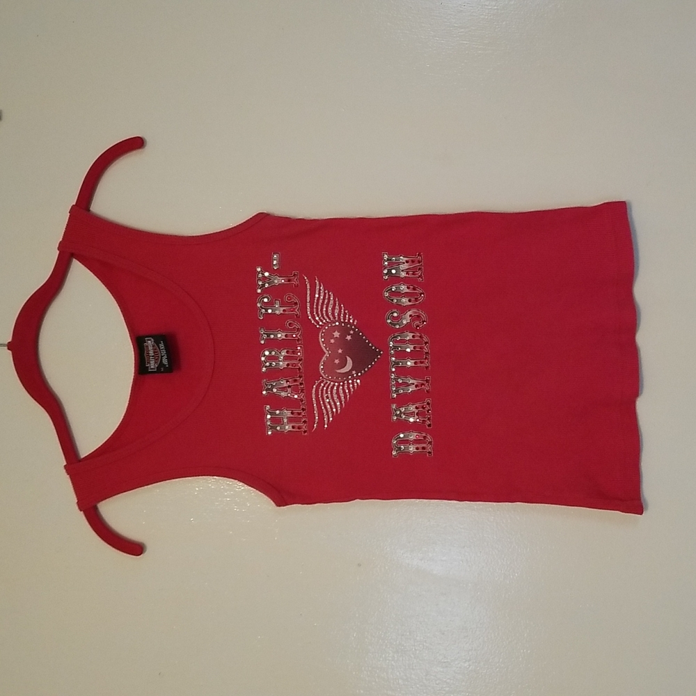 Harley Davidson red ribbed sparkle tank top